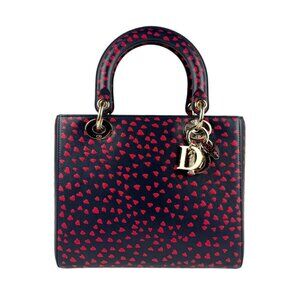 Auth Christian Dior Lady Dior Handbag Shoulder Bag Navy/Red/Gold Leather - n1154
